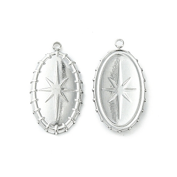 Non-Tarnish 304 Stainless Steel Pendants, Oval with Star Charms, Stainless Steel Color, 23.5x13x2.6mm, Hole: 1.5mm