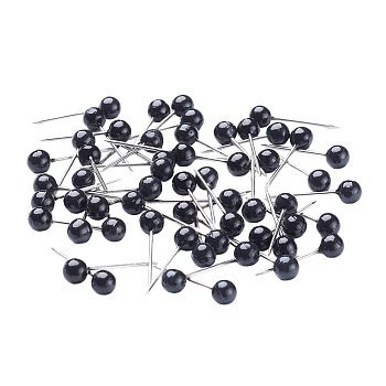 Acrylic Ball Head Map Pins, Drawing Push Pins, with 304 Stainless Steel Pins, Black, 15x4mm