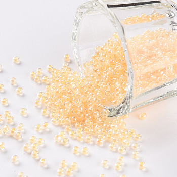 11/0 Grade A Round Glass Seed Beads, Transparent Inside Colours, Luster Plated, Gold, 2.3x1.5mm, Hole: 1mm, about 48500pcs/pound