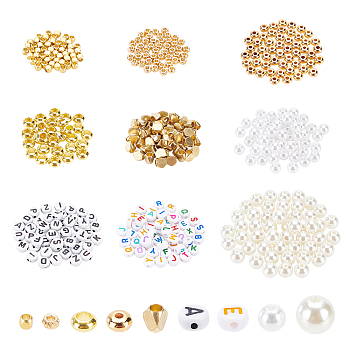 ARRICRAFT DIY Jewelry Making Kit, Including Brass Beads, Acrylic Letter Beads, Imitation Pearl Acrylic & ABS Plastic Beads, White, 430Pcs/box