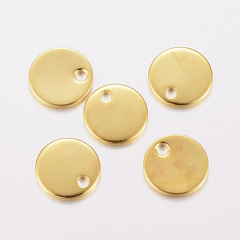 201 Stainless Steel Charms, Stamping Blank Tag, Flat Round, Golden, 8x0.8mm, Hole: 1.2mm