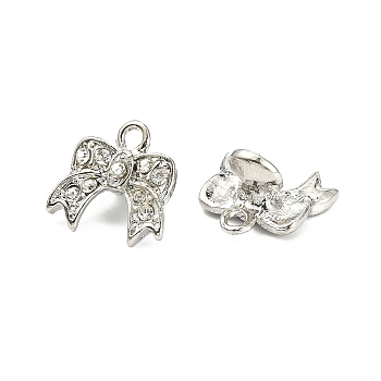 Alloy Pendants with Grade A Rhinestones, Bowknot, Antique Silver, 15x15x10mm, Hole: 2mm