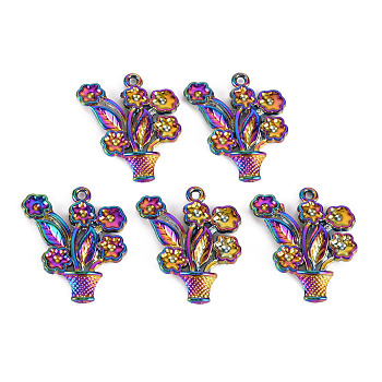 Rainbow Color Alloy Pendants, Cadmium Free & Nickel Free & Lead Free, Flower, 27.5x25x2mm, Hole: 1.8mm