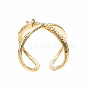 Real 18K Gold Plated Brass Criss Cross Cuff Ring(RJEW-S045-130-NF)-3