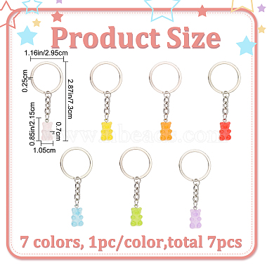 7Pcs 7 Colors Candy Color Transparent Bear Resin Pendant Keychain(KEYC-CP0001-17)-2