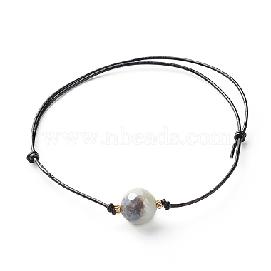 Energy Pearl Luster Plated Natural Agate Round Faceted Beads Bracelet(BJEW-JB06749-04)-4