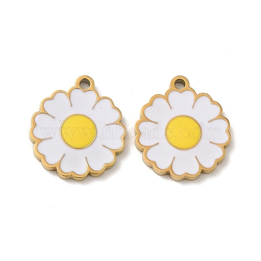 Real 18K Gold Plated White Flower Stainless Steel+Enamel Charms