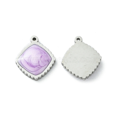 Stainless Steel Color Lilac Rhombus Stainless Steel+Enamel Charms