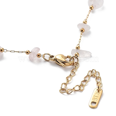collier de chaîne de perles de copeaux de quartz rose naturel(NJEW-G124-01B)-3