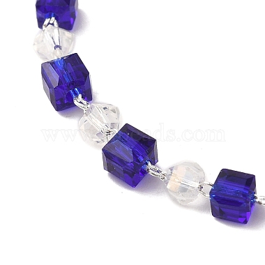 Rondelle Cube Glass & Brass Link Chain Bracelets(BJEW-L685-09P)-2