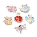 Transparent Resin & Glitter Powder Cabochons, Dragonfly & Bee & Bird & Ladybug & Butterfly, Mixed Color, 12~18x16~22x5~6.5mm(RE-CBAA73D-02)