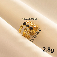 Stylish 304 Stainless Steel Enamel Cuff Ring, Hollow Three Layers Wide Band Open Ring for Women, Golden(BK9013-3)