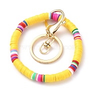 Keychain, with Handmade Polymer Clay Heishi Beads and Golden Plated Iron Alloy Lobster Claw Clasp, Ring, Yellow, 6.7cm(KEYC-JKC00227-04)