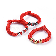 Nylon Cord Braided Rings, with Brass Beads, Lead Free & Cadmium Free, Mixed Color, US Size 9 3/4(19.5mm)(RJEW-JR00257)