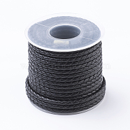 Round Braided Leather Cord, Leather String for Bracelet Making, Black, 3mm, about 10.93 yards(10m)/roll(WL-G002-01A)