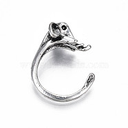 Alloy Elephant Open Cuff Ring for Women, Cadmium Free & Lead Free, Antique Silver, US Size 7 3/4(17.9mm)(RJEW-T009-32AS)