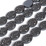 Electroplated Non-magnetic Synthetic Hematite Beads Strands, Textured, Oval, 16x12x4mm, Hole: 0.8mm, about 25pcs/strand, 15.66 inch(39.8cm)(G-I273-19)