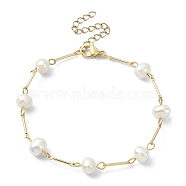 Natural Pearl Beaded Bracelets for Women, with 304 Stainless Steel Finding, Golden, 7-5/8 inch(19.4cm)(BJEW-TA00421)