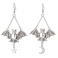 Alloy Pendants Earrings, with 304 Stainless Steel Finding, Bat, Antique Silver & Stainless Steel Color, 86x48mm(EJEW-TA00423)