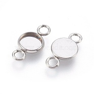 202 Stainless Steel Cabochon Connector Settings, Plain Edge Bezel Cups, with 304 Stainless Steel Loops, Flat Round, Stainless Steel Color, Tray: 6mm, 15.5x8x1.5mm, Hole: 2mm(STAS-F180-07P-B)