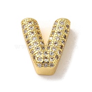 Brass Micro Pave Clear Cubic Zirconia Charms, Real 18K Gold Plated, Letter V, 10.5~13.5x3.5~14x5mm, Hole: 1.8~2x1.8~2.5mm(ZIRC-C009-01G-V)