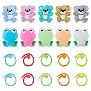 Bear & Frog Food Grade Eco-Friendly Silicone Needle Caps, withBaking Painted Zinc Alloy Knitting Stitch Marker Rings, Crochet Clips, Mixed Color, Rings: 14.5x1mm, 12pcs, Caps: 27~28x24x9~10mm, Hole: 2.3~3mm, 10pcs(DIY-DC0002-20)