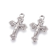 304 Stainless Steel Pendants, For Easter, Crucifix Cross, Stainless Steel Color, 25x15x2mm, Hole: 1.8mm(STAS-L226-043P)