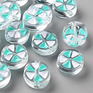 Transparent Enamel Acrylic Beads, Flat Round with Triangle, Turquoise, 20x9mm, Hole: 3.5mm(TACR-S155-005B)