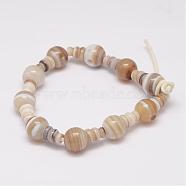 Natural Striped Agate/Banded Agate 3-Hole Guru Bead Strands, for Buddhist Jewelry Making, T-Drilled Beads, 16.5~18mm, Hole: 2~3mm; 2pcs/set, 10sets/strand, 6.5 inches(G-K149-36)