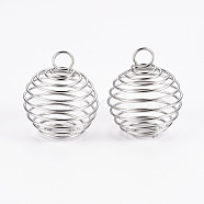 Iron Wire Pendants, Spiral Bead Cage Pendants, Round, Platinum, 28x23mm, Hole: 5mm(IFIN-ZX041-05B-P)