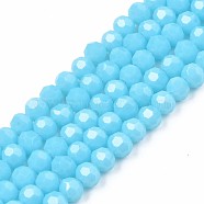 Opaque Solid Imitation Jade Glass Bead Strands, Faceted Round, Deep Sky Blue, 3~4mm, Hole: 0.5mm, about 179~181pcs/strand, 21.02 inch~21.14 inch(53.4cm~53.7cm)(GLAA-TD002-3mm-02J)