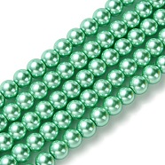 Eco-Friendly Dyed Glass Pearl Beads Strands, Grade A, Round, Cotton Cord Threaded, Light Sea Green, 6mm, Hole: 1.2~1.5mm, about 70pcs/strand, 15.7 inch(HY-A008-6mm-RB014)