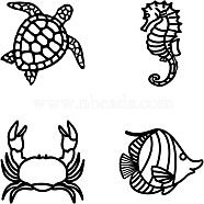 MDF Wood Wall Art Decorations, Home Hanging Ornaments, Tortoise & Sea Horse & Crab & Fish, Sea Animals, 300x150~300mm, 4pcs/set(HJEW-WH0049-029)