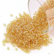 TOHO Round Seed Beads, Japanese Seed Beads, (162) Transparent AB Light Amber, 15/0, 1.5mm, Hole: 0.7mm, about 3000pcs/bottle, 10g/bottle(SEED-JPTR15-0162)