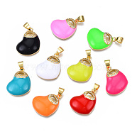 Brass Micro Pave Clear Cubic Zirconia Enamel Pendants, Cadmium Free & Nickel Free & Lead Free, Real 16K Gold Plated, Heart, Mixed Color, 14x19x5mm, Hole: 3x5mm(KK-Q283-011-NR)