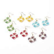 Bling Glass Beads Braided Dangle Earrings, Rhombus Drop Earrings for Women, Mixed Color, 49mm, Pin: 0.5mm(EJEW-JE04741)