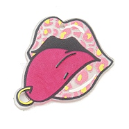 Halloween Theme Acrylic Pendants, Lip, Pink, 37.5x41x2.5mm, Hole: 4mm(SACR-S033-02C)