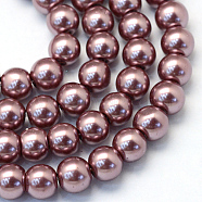 Baking Painted Pearlized Glass Pearl Round Bead Strands, Saddle Brown, 8~9mm, Hole: 1mm, about 105pcs/strand, 31.4 inch(X-HY-Q330-8mm-58)