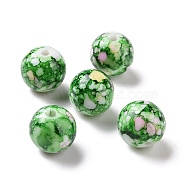 Printed Opaque Acrylic Beads, Round, Green, 11~11.5mm, Hole: 2mm, 520pcs/500g(OACR-P013-07)