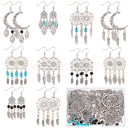 DIY Bohemia Chandelier Earring Making Kit, Iincluding Alloy Moon & Feather & Leaf Pendants & Link Connectors, Glass & Synthetic Turquoise Beads, Brass Earring Hooks, Antique Silver & Platinum, 211Pcs/box(DIY-SC0020-94)