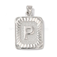 Rack Plating Brass Pendants, Long-Lasting Plated, Lead Free & Cadmium Free, Square with Letter Charms, Letter P, 24x17x2.5mm, Hole: 4x3.5mm(KK-B092-42P-P)