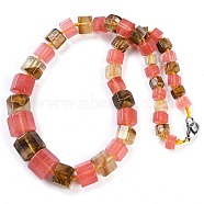 Tigerskin Glass Hexagon Prism Graduated Beaded Necklaces for Women Men, 19.49 inch(49.5cm)(NJEW-K388-03B)