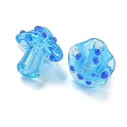 Handmade Bumpy Lampwork Beads, Mushroom, Blue, 17~17.5x15~15.5x15mm, Hole: 1.2~1.6mm(LAMP-S067-01G)