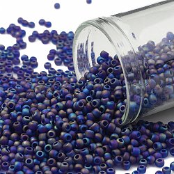 TOHO Round Seed Beads, Japanese Seed Beads, (87DF) Transparent AB Frost Cobalt, 11/0, 2.2mm, Hole: 0.8mm, about 1110pcs/10g(X-SEED-TR11-0087DF)