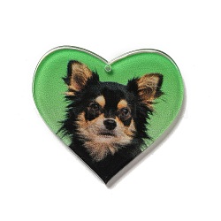 Opaque Acrylic Pendants,  Dog, Heart, Lime Green, 37x40x2mm, Hole: 1.6mm(SACR-P020-A04)