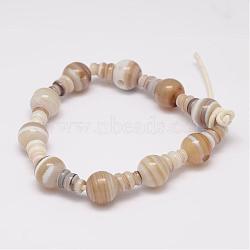 Natural Striped Agate/Banded Agate 3-Hole Guru Bead Strands, for Buddhist Jewelry Making, T-Drilled Beads, 16.5~18mm, Hole: 2~3mm, 2pcs/set, 10sets/strand, 6.5 inch(G-K149-36)