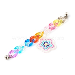 Acrylic Curb Chain Phone Case Chain, Anti-Slip Phone Finger Strap, Phone Grip Holder for DIY Phone Case Decoration, Flower, Platinum, Colorful, 180mm(HJEW-JM00504-05)