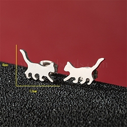 Non-Tarnish Stainless Steel Stud Earrings, Cat Shape, Stainless Steel Color, 8x13mm(PW-WG95520-02)