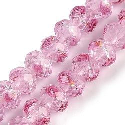 Handmade Silver Foil Lampwork Beads Strands, Inner Flower, Faceted, Rondelle, Pale Violet Red, 10x7.5mm, Hole: 1.5mm, about 60pcs/strand, 17.72''(45cm)(LAMP-R141-10mm-18)