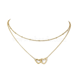 Stainless Steel Heart Pendant Necklaces for Women, Brass Double Layer Necklaces, Golden, 15.31 inch(389mm)(NJEW-JN04735-01)